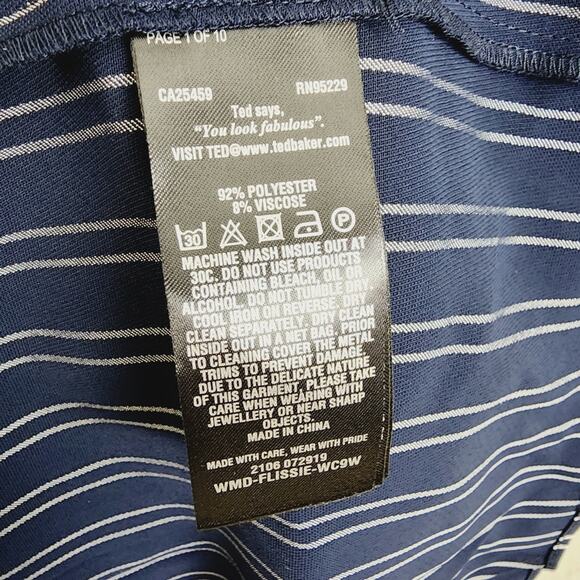 NEW Ted Baker Flissie Zip Front Striped Midi Dress Navy and White - Picture 12 of 14